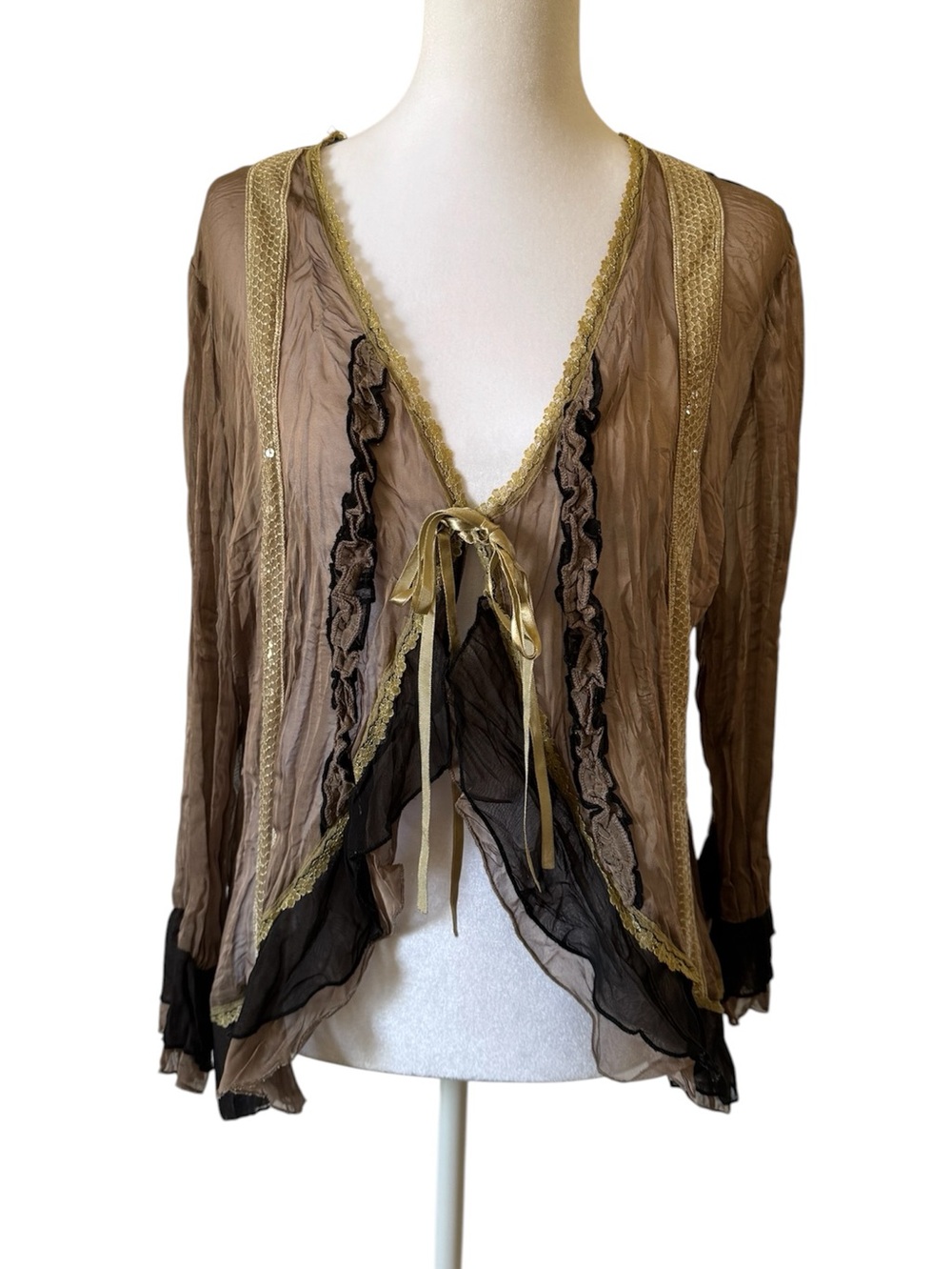 Vintage Sheer Tie Front Blouse Y2K Renfaire Whimsigoth Top Young Essence XL